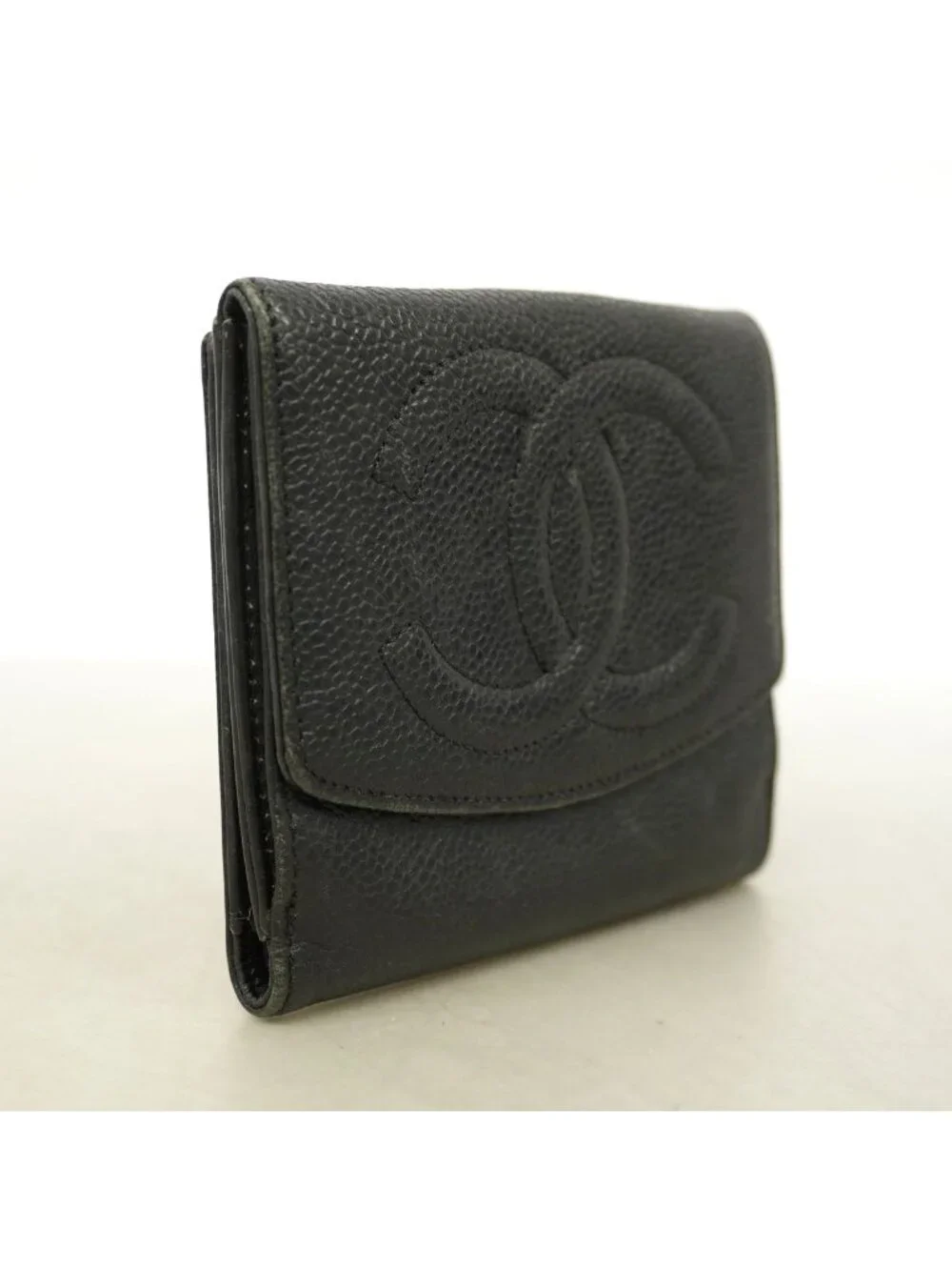Chanel Wallet Caviar Leather Black Gold
